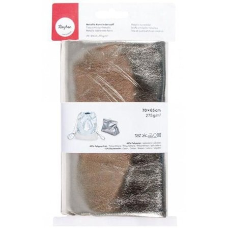 Keinonahka kangas 'Rayher' Kiiltävä hopea 70x65 cm