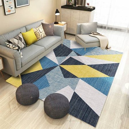 Stue Teppe Geometriske Trekanter Moderne Gul Blå Kort Lugg Sklisikkert Teppe Fløyelsteppe for Barn Lavt Teppe for Soverom Sofabord Stue Teppe