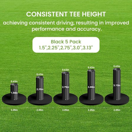 Golf Gummi-Tees, 5-pak, Blandet eller Samme Størrelse, Holdbar til Driving Range Mat