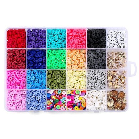 24 rutenett mykt pottesett mykt potteperle Pcv-blanding leireperler Diy lage armbånd halskjede