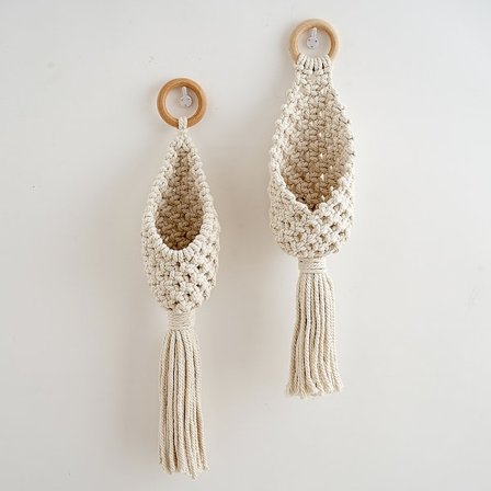 2PCS Makrame Plantehenger Innendørs Hengeplanter Kurv med Tre