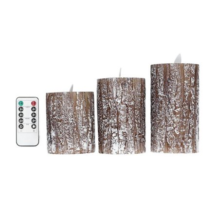 Pakke med 3 LED-lys i furu med dimbar fjernkontroll, varmt lys