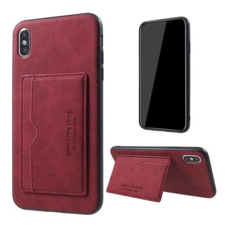 iPhone 9 Plus mobilfodral syntetläder silikon korthållare stående - Rosenröd Röd