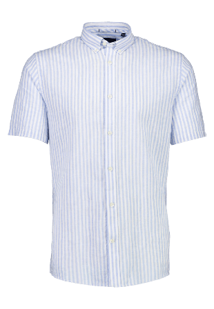 Lindbergh Striped Cotton/linen Shirt S/S Kortärmade skjortor Herr Blå XXL