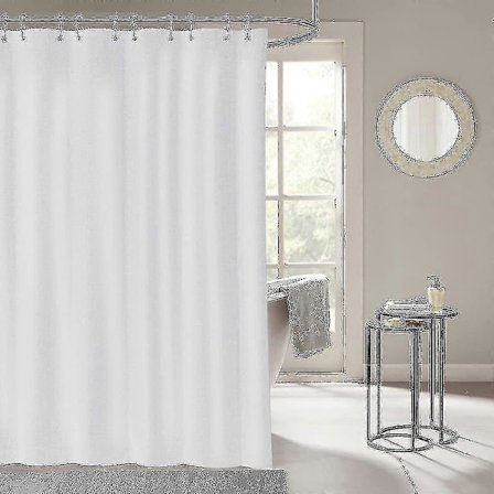 Suihkuverho 240 x 200 cm, homeenkestävä, vedenpitävä, pestävä, antibakteerinen, valkoinen, polyesterisuihkuverho 12 suihkuverhorenkaalla