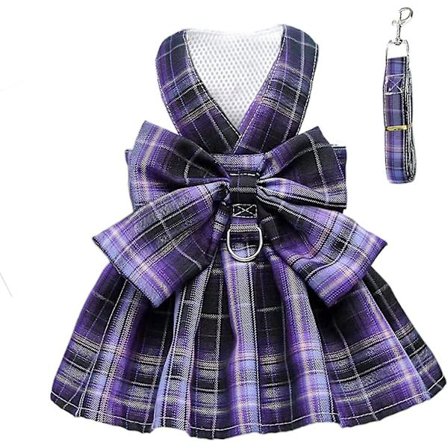 Ruudullinen koiran mekko rusetti koiran vaatteet tytöille säädettävät pentujen kesämekot hihnalla Lemmikkivaatteilla, yhteensopiva kissojen kanssa -ES