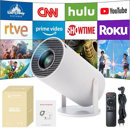 4K Smart Mini-projektor med WiFi 6 og Bluetooth 5, bærbar Android 11, automatisk keystone, 180° skjerm opptil 130 tommer