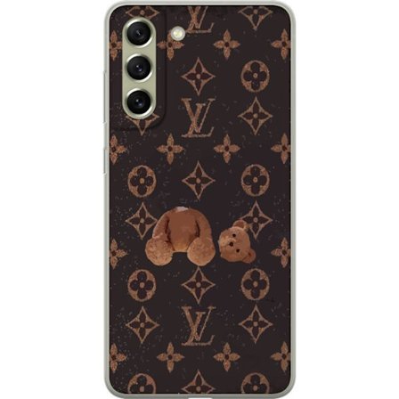 Kompatibel Mobilcover til Samsung Samsung Galaxy S21 FE 5G Luksuriøst monogrammønster med knust bamse i mørk modeæstetik