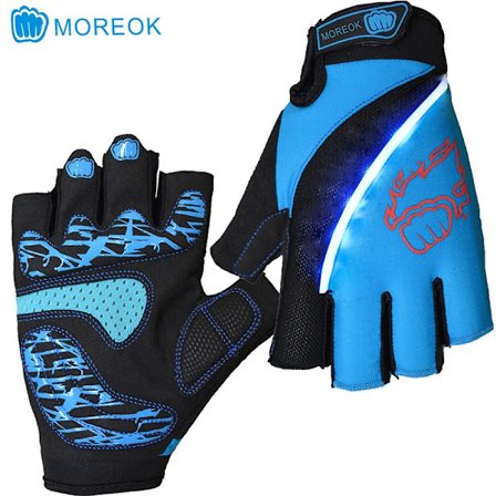 MOREOK Cykelhandskar Half Finger Cykelhandskar 5MM Gel Pad Mountainbikehandskar Halkfria landsvägscyklar Cykelhandskar för män kvinnor MT051-LED Blue 