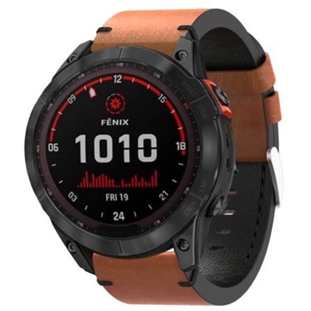 För Garmin Fenix ​​7X Solar 26mm lädersutur stålspänne watch