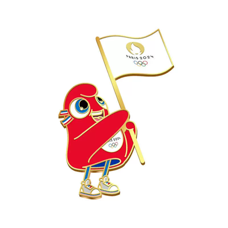 2024 Paris olympiska spel badge flagga viftande, PARIS klistermärke, Frigya hatt maskot STYLE 1