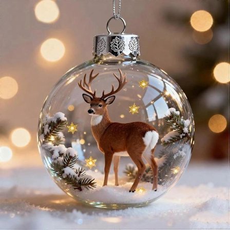 2026 Wildlife Wonders Collection Krystallglass Ornament, Levende 3D Dyre Juledekorasjon, Klar Plast Julekuler, Highland Cow Ornament, Holida