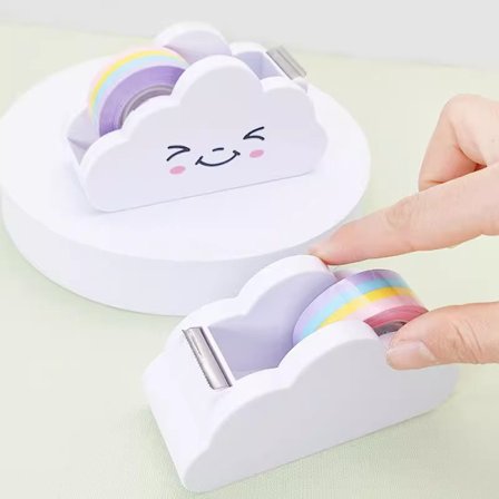 2 stk. Tape Dispenser | Cloud Desktop Tape Dispenser, Tape Cutter med 2 ruller Rainbow Tape kompatibel Studerende Piger Drenge