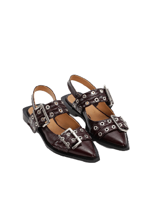 GANNI Feminine Buckle Ballerina Naplack Ballerinaskor Dam Röd 40