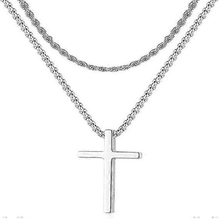Kors Halskæde Til Mænd, Sølv Sort Guld Rustfrit Stål Lagdelt Kors Vedhæng Halskæde Til Mænd Drenge Kvinder