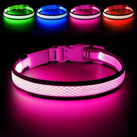 LED Hundehalsbånd - Oppladbart Lysende Halsbånd med USB - Rosa - L (55-60 cm) - Én Del