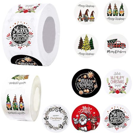 1000 stk. God Jul-klistremerker, Gull Skinnende Design 1,5 tommer og 1 tomme Juleklistremerker