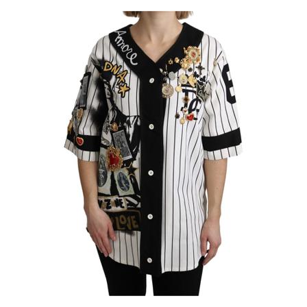 Dolce & Gabbana, Blouse Crystal Charms Amore Shirt Biały, Kobieta, Rozmiar: S