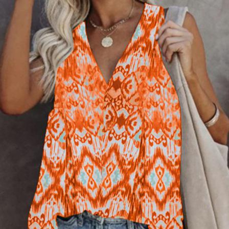 Damväst Printed Linne Ärmlös V-hals Casual