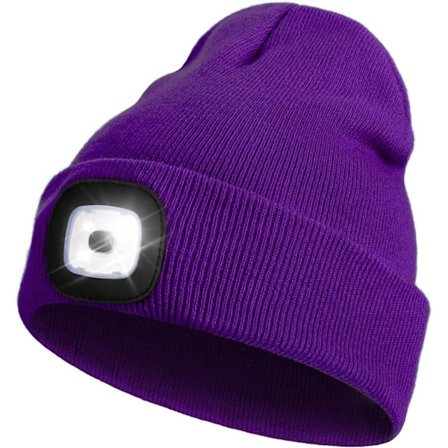 LED-mössa med ljus, unisex USB-uppladdningsbar handsfree 4 LED-pannlampa vinter stickad nattljusad hatt ficklampa kvinnor män presenter till pappa 