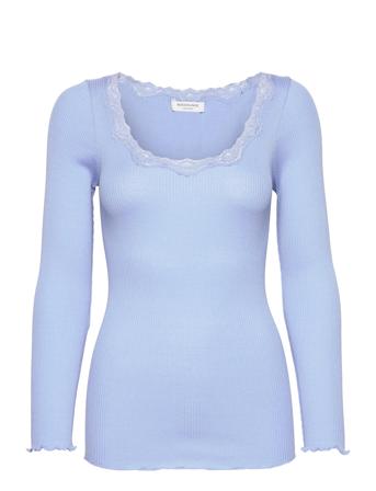 Silk T-Shirt W/ Lace Blue Rosemunde