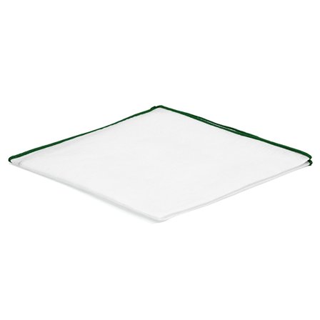 Biała poszetka z zielonymi krawędziami dla mężczyzn - Jednokolorowe poszetki