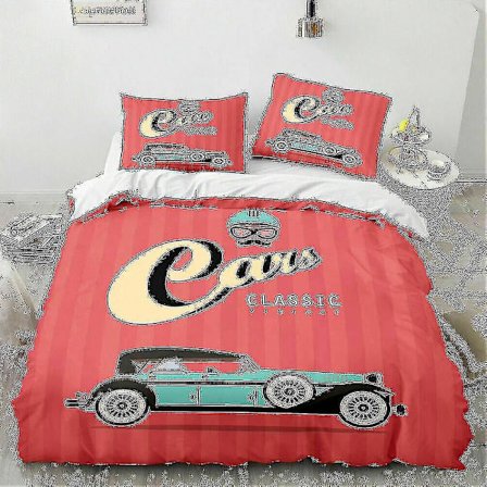 2/3 stk. Klassiske Biler Sengetøy Sett Dynetrekk Putetrekk Enkelt Dobbel King Style 135