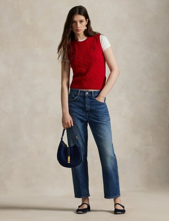 Polo Ralph Lauren Cable-Knit Wool-Cashmere Sweater Vest - Red - L