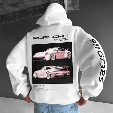 Setcar Porsche 911 Painettu miesten muotihuppari unisex valkoinen XXXL