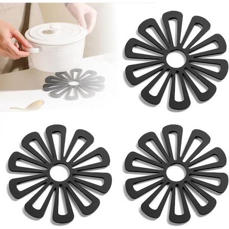 Tredelad värmebeständig silikonmatta - lämplig för varma grytor - halkfri och värmebeständig - förtjockad bordsmatta - anti-skållningsmatta - svart