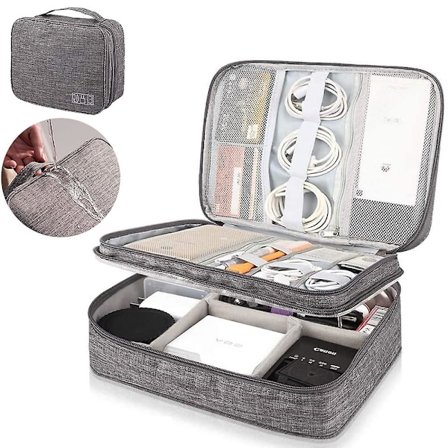 Travel Cable Organizer Väska, Tre-lagers Elektronik Tillbehör Organizer Väska Kompatibel med Kablar, Laddare, Power Bank, Mus, iPad, Telefon, SD-kort