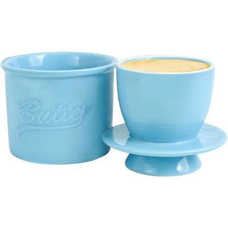 Keramisk smørskål med låg - Blå vandkølet smørskål til smørbart smør - Køkkengave u0026 tilbehør