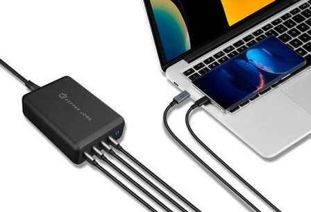 Pepper Jobs 165W GaN hurtiglader PPS 4x USB-C PD 3.0, inkludert strømledninger for Europa, England og USA