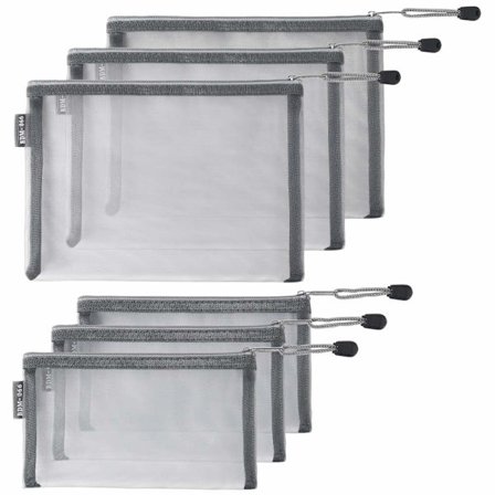 Kosmetiktasker med lynlås i nylon, 6 stk. grå makeup tasker rejsearrangør til håndtaske pusletaske (A5 x 3 stk., A6 x 3 stk.) Grå A5