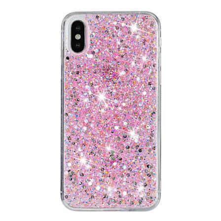 For iPhone X/ XS-deksel Epoksy Telefonbeskyttende deksel Glitrende pulver TPU-telefondeksel Pink