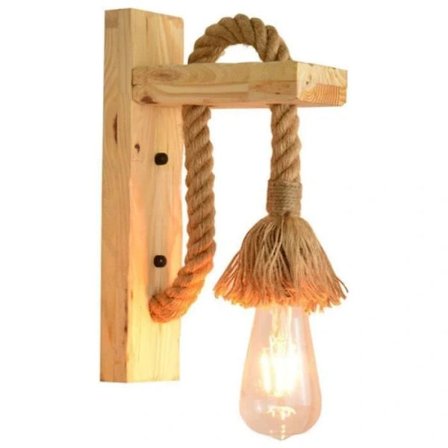 Vegglampe i hamptau Retro Industriell Stil Kreative Trevegglamper Soverom Sengelampe E27