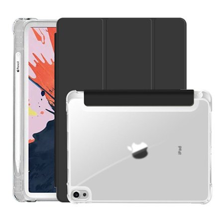 Kotelo iPad 2025 Air 7 / 2024 Air 6 / 11" -mallille, musta, läpinäkyvä, kynäpaikka ja jalusta