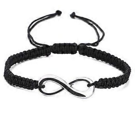 SZTXJ Infinity Armbånd for Kvinner, Håndlaget Svart Tau Flettet Armbånd med Justerbart 925 Sølv Armbånd Kjærlighet Vennskapsgave