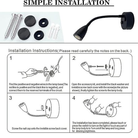 12V-24V LED Læselampe, Dæmpbar RV Læselampe med USB-oplader, til RV, Lastbil, Trailer, RV Sengelampe, 2 stk. - Sort Cy black