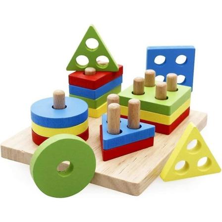 Träpussel Geometrisk stapling Färger och former Sorteringsspel Present