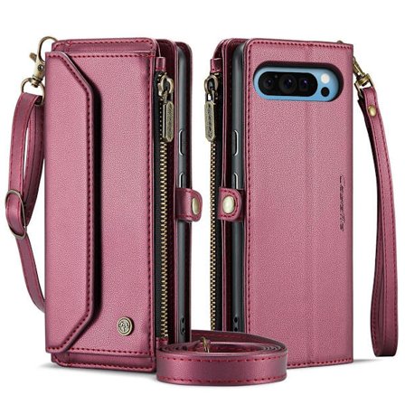 (Til Pixel 9/9 Pro) 3 i 1 Crossbody Telefonpung med RFID-beskyttelse og lynlåslomme til mønter