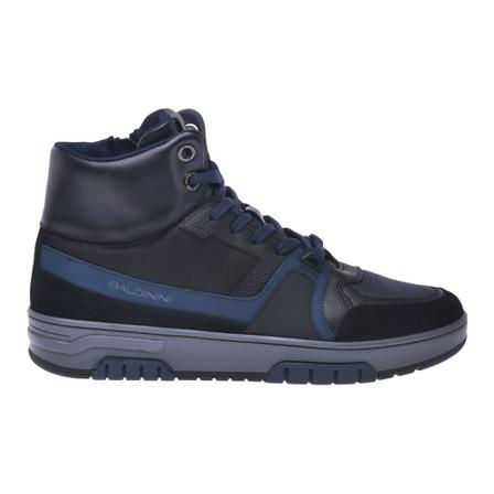 Baldinini High-top trainers in grey leather and fabric Sort, Herre, Størrelse: 41 1/2 EU