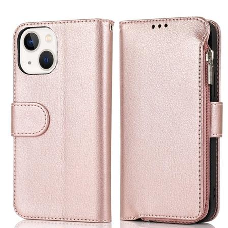 iPhone 15 Pl nboksfodral med dragkedja - Praktiskt Flip-fodral Pink gold