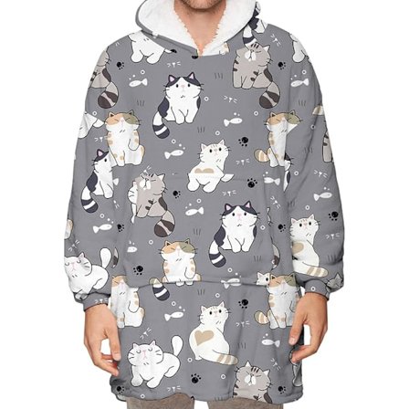 Jättehoodie filt fluffig fleece filt hoodie för kvinnor män barn bärbar huvtröja filt med stor ficka(1pc)