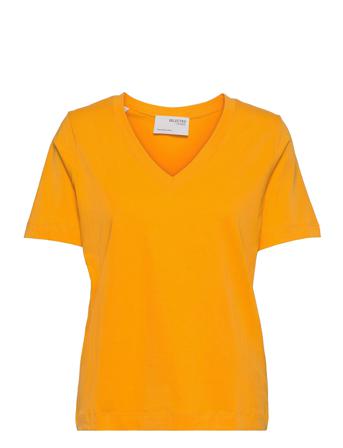 Slfstandard Ss V-Neck Tee S T-shirts & Tops Short-sleeved Oransje Selected Femme
