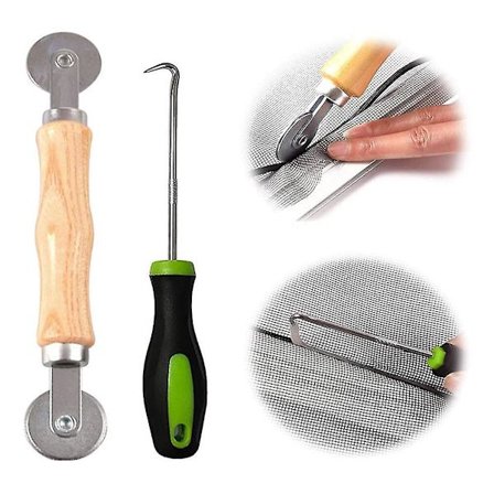 2 stk. Skærmbåndsværktøj, Vindue Skærmbåndsvals Værktøj Med Træhåndtag Og Gummibåndskrog, Netdørs Reparationskit