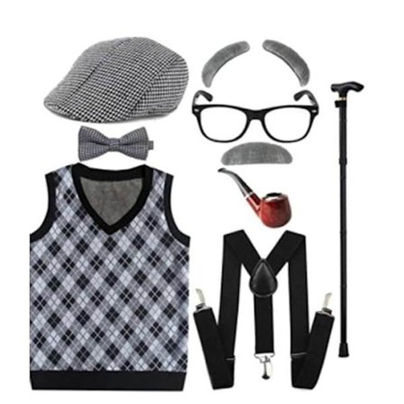 Gammal Dam Mormor Kostym Peruk Set Vuxen Barn Utklädnad Cosplay