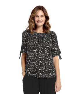 Mönstrad topp med knytband på ärmslut, Amanda Svart/vit - 48 - Åshild