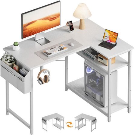 Hjørneskrivebord - HLONONE - Minimalistisk - 110x80cm - Ergonomisk - Hvid