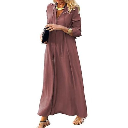 Skjortekjole Høy Midje Varm Hudvennlig Populær Dame Ensfarget Pullover Høst Lang Kjole for Ferie
